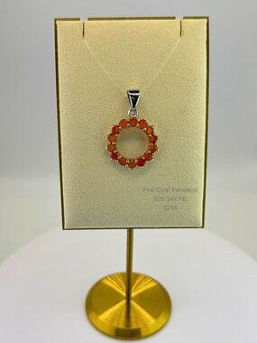 Natural Fire Opal Halo Pendant 925 Sterling Silver Platinum & 14K Gold Plated